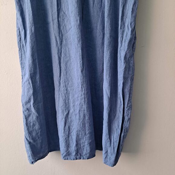 Firenze In Maglia Tank Dress 100% Linen Sleeveless Scoop Neck Mini Blue Size L - Picture 8 of 11